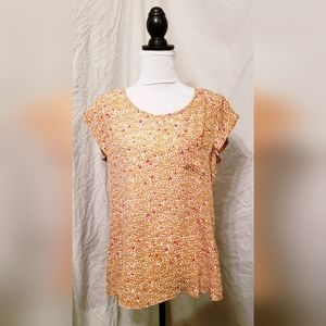 Banana Republic Gold/Red Heart Print Cap Sleeve Blouse